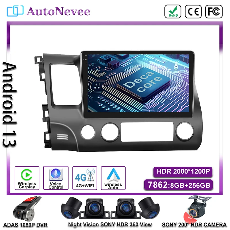 

Android 13 Auto For Honda Civic 8 2005-2011 Autoradio Touchscreen Radio Multimedia Video Player Navigation GPS No 2Din DVD