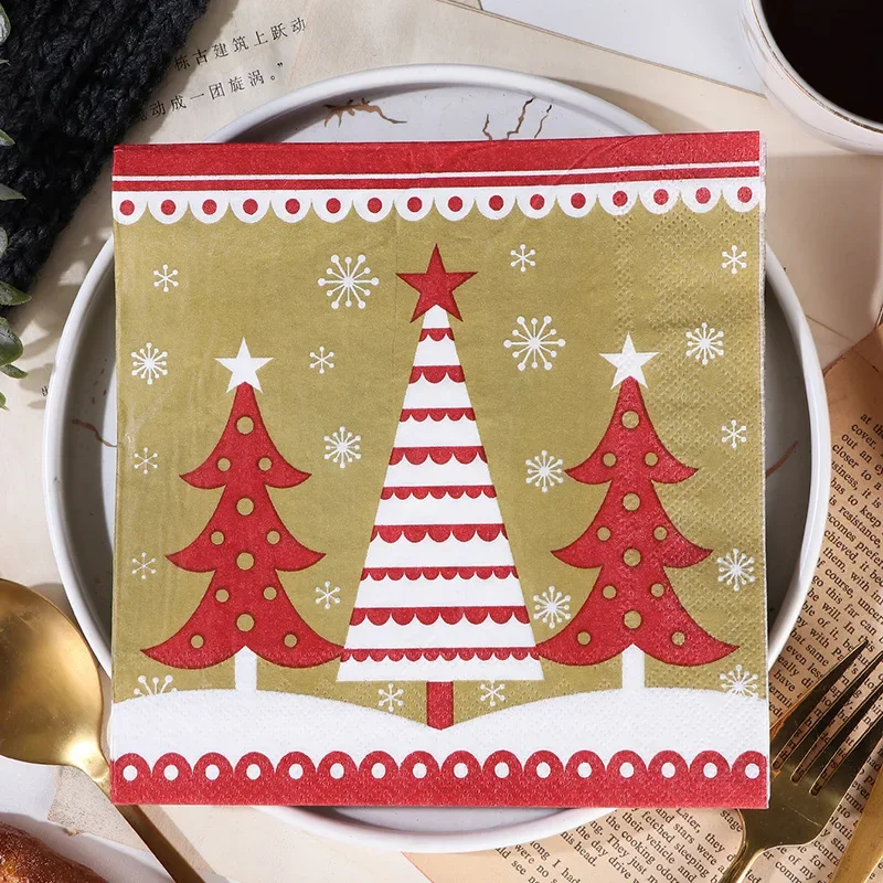 10/20pcs Christmas Series Atmosphere Decorative Paper Stage Cartoon Christmas Tree Printing Napkins Party Paper Towels Wholesale