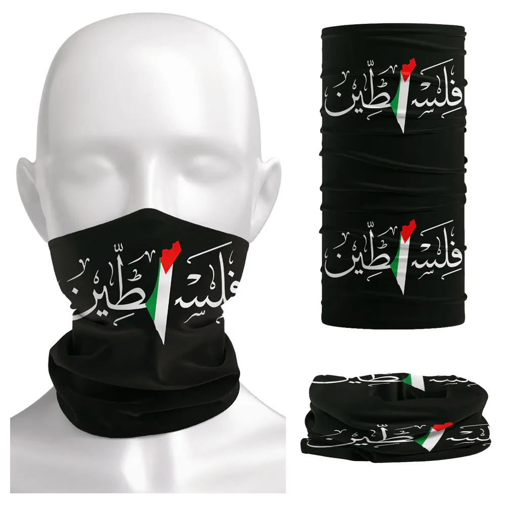 Arabic Palestine Letter Palestinian Flag Map Bandana Neck Warmer Gaiter for Cycling Hiking Men Women Headwrap Scarf Balaclava