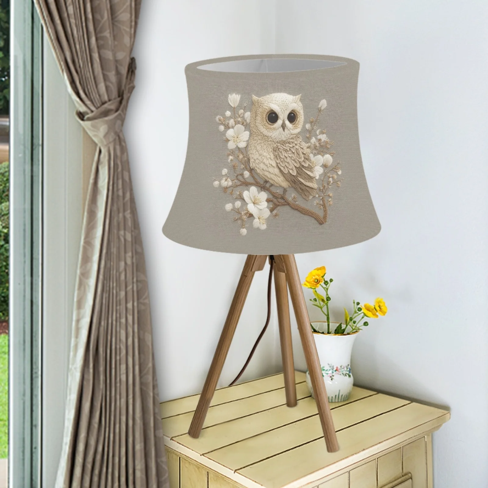 

Lampshades For Living Room Bedroom Gray Owl Print Drum Lamp Shade For Table Lamp Cover Lampshade Covers Stretch Cloth