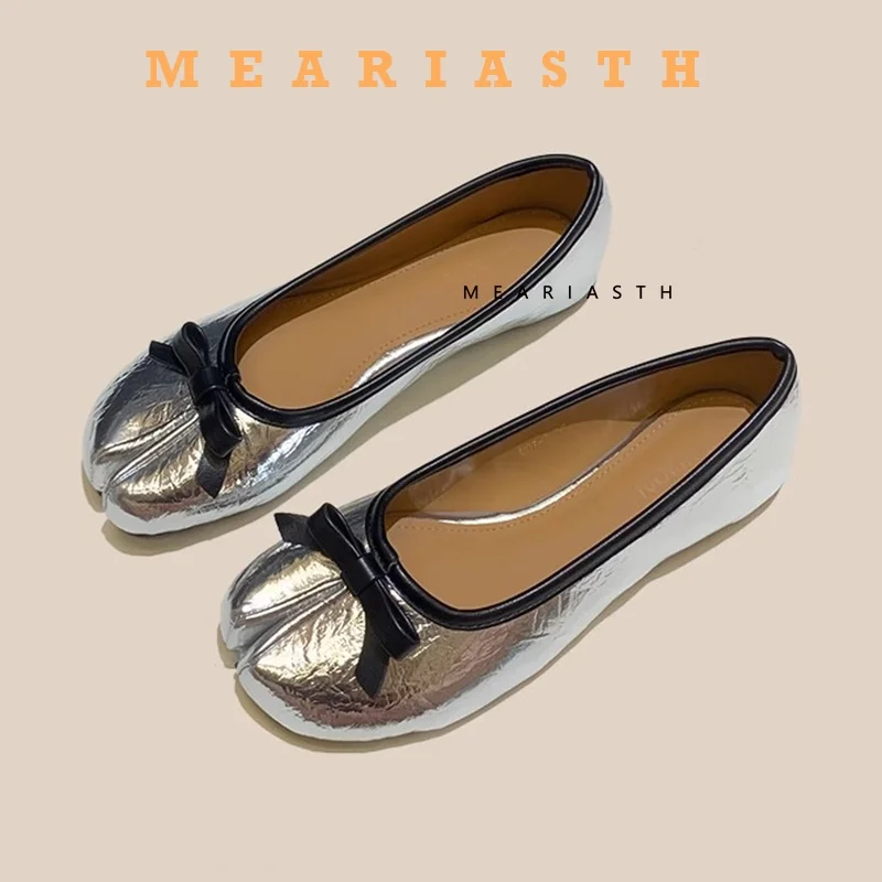 

Butterfly-knot Split Toe Women Loafer Shoes Fashion Shallow Slip On Ladies Soft Sole Flats 2024 Spring Women's Comfort Shoes