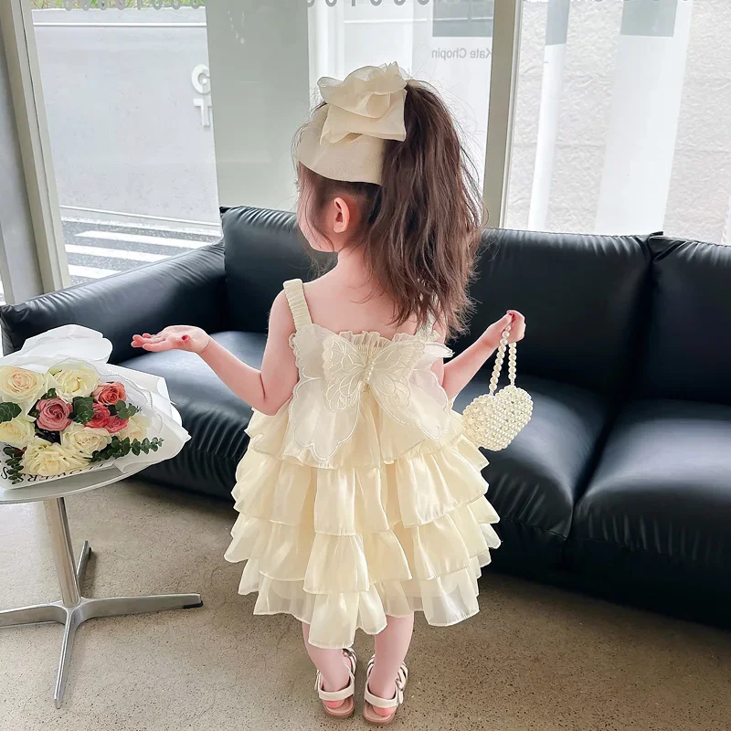 Fashion Baby Girl Princess Sling Dress Infant Toddler Child Sleeveless Summer Cake Vestido Butterfly Frocks Baby Clothes 2-6Y