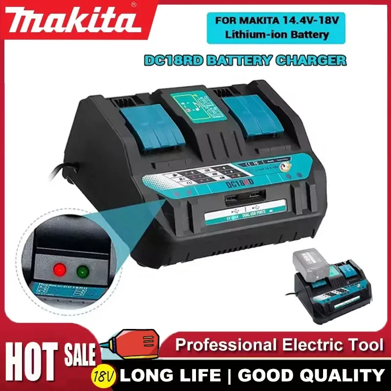 

Новейшее зарядное устройство Makita для двух литий-ионных аккумуляторов, ток зарядки 4А, для Makita 14.4V 18V BL1830 BL1430 DC18RC DC18RA, быстрая зарядка