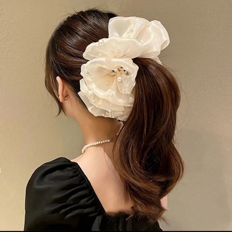 Pearl Grab Clip Women\'s Large Luxury Hair Clips Elegant Elegant Style Black Hair Clip Back Head Spoon Black White Clip Headwear