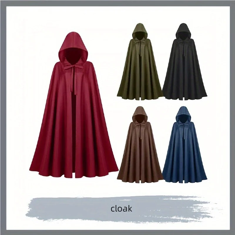 Capa medieval com capuz 2025 – Robe de feiticeiro de cor sólida para Halloween