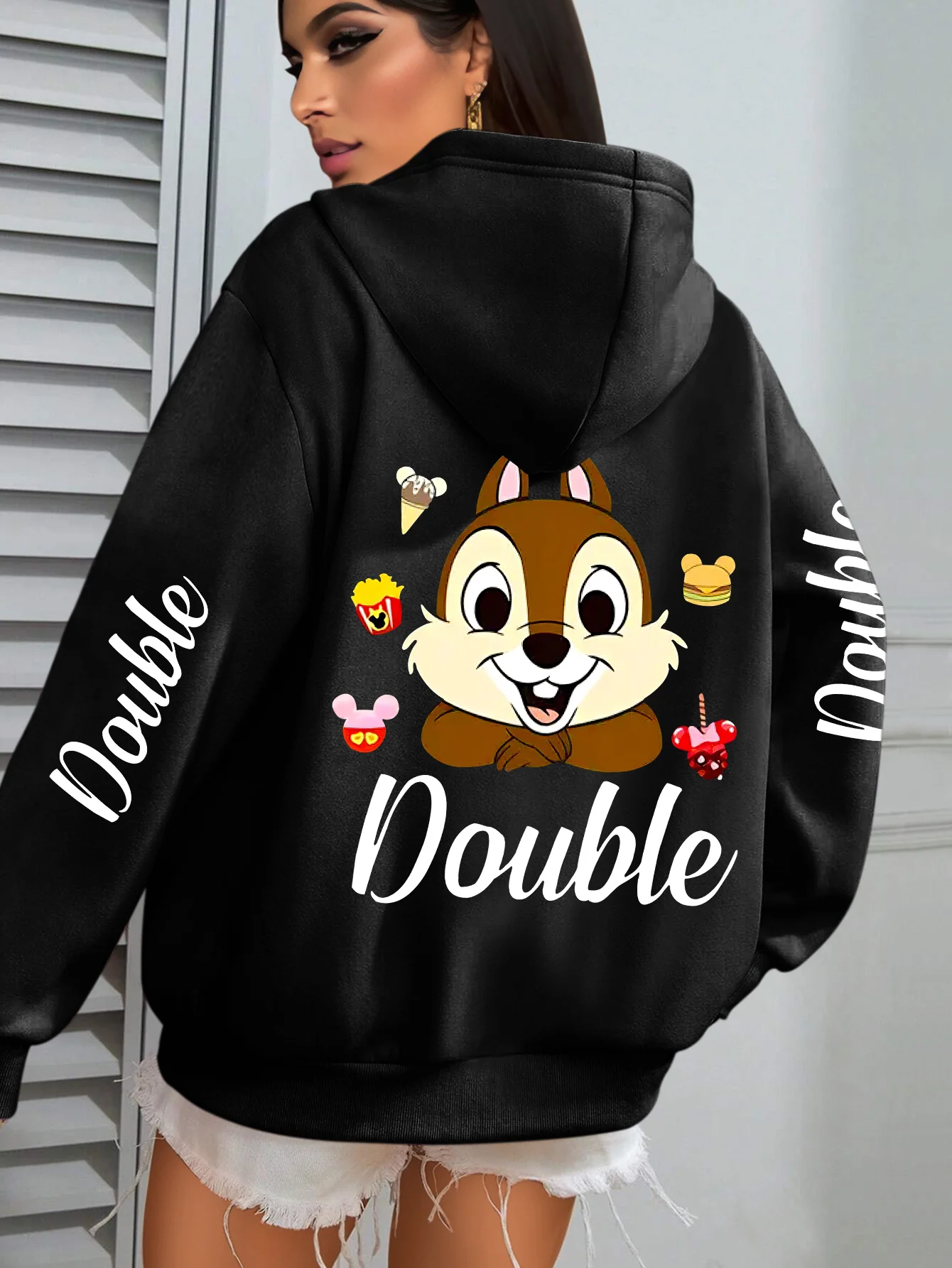 Disney Women's Chip Pattern Hoodie-Unisex Autumn and Winter Fleece Hooded Everyday Outdoors Hoodie for Any Occasion