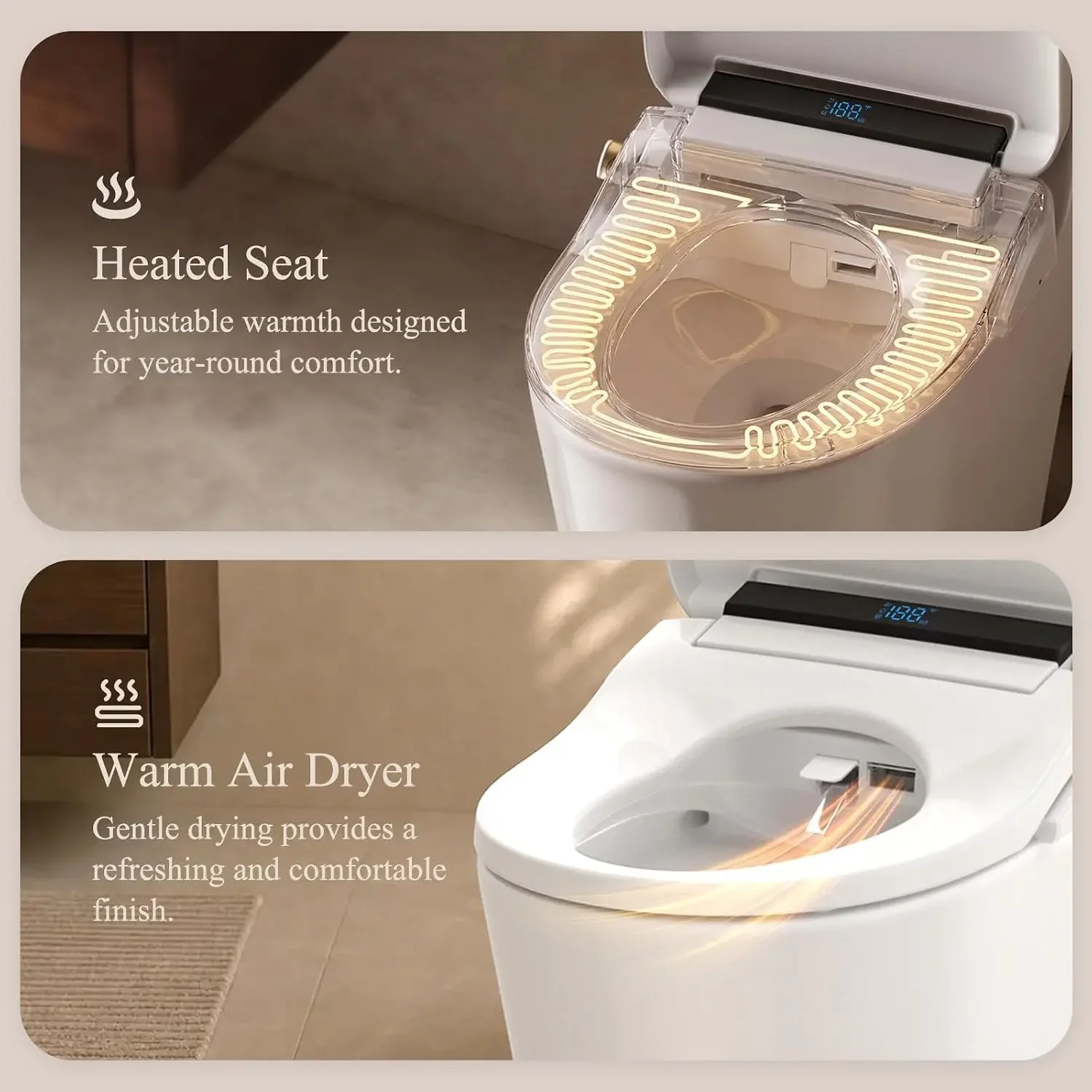 Electric Bidet Toilet Seat Heated Seat Fits Round & Elongated | Instant Warm Water, Warm Air Dryer, Remote & Side Knob Control,