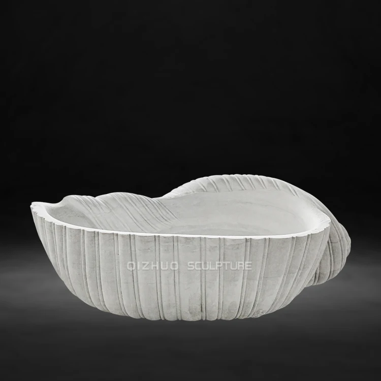 Luxury Stone Baths,Factory Price Indoor Home Hand Carved Marble Luxury White Natural Stone   Standing Shell Conch Shape Batht