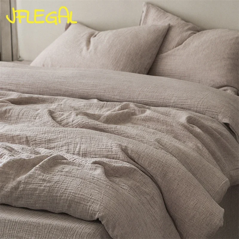 

JFLEGAL A-class Advanced Minimalist Cotton Linen Double-layer Yarn 3/4 Pieces Set Queen King Size Bedding Set Housse De Couette