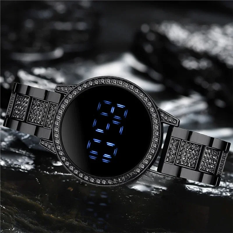 2024 Digital Watches with Large Screen for Women Luxury Rose Gold Stainless Steel Diamond-set Dial Magnet Dress LED Quartz Watch image 4