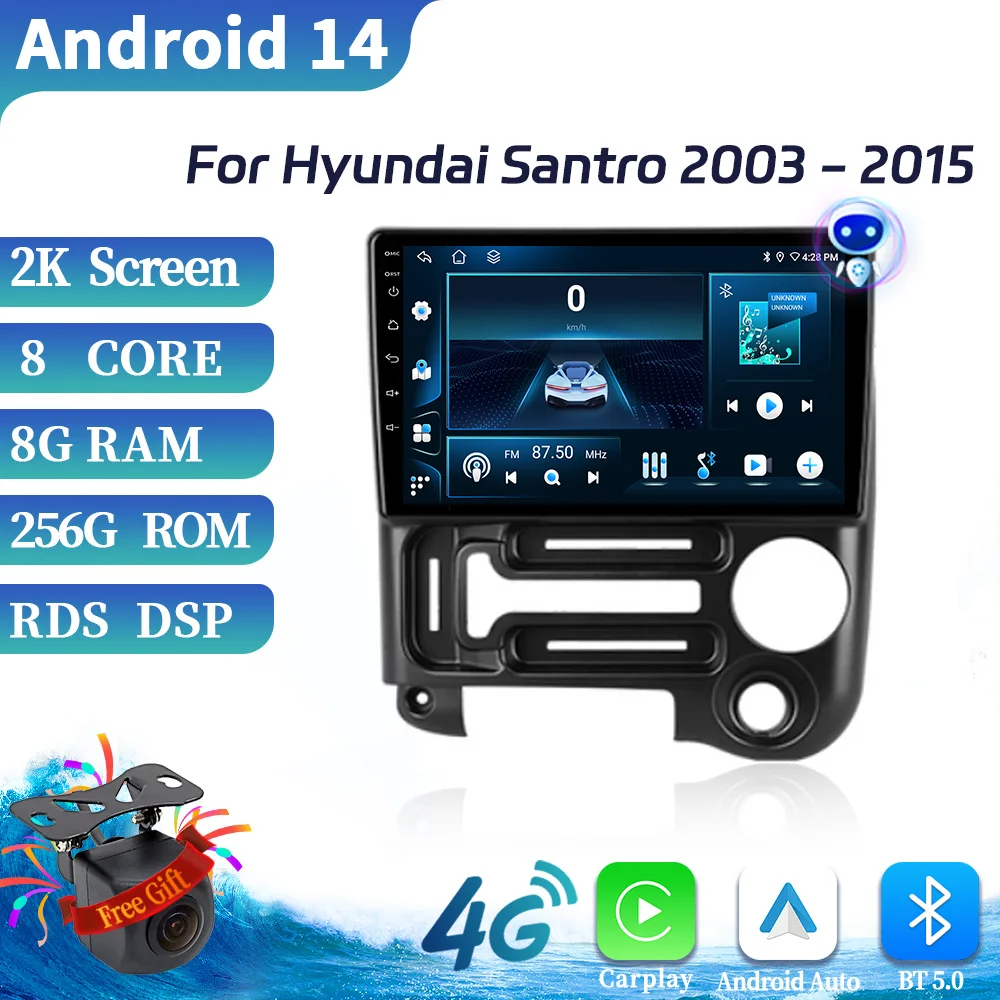 

Car Radio Multimedia Video GPS For Hyundai Santro 2003-2015 Android 14 Navigation Player navigation 4G BT CarPlay Screen Stereo