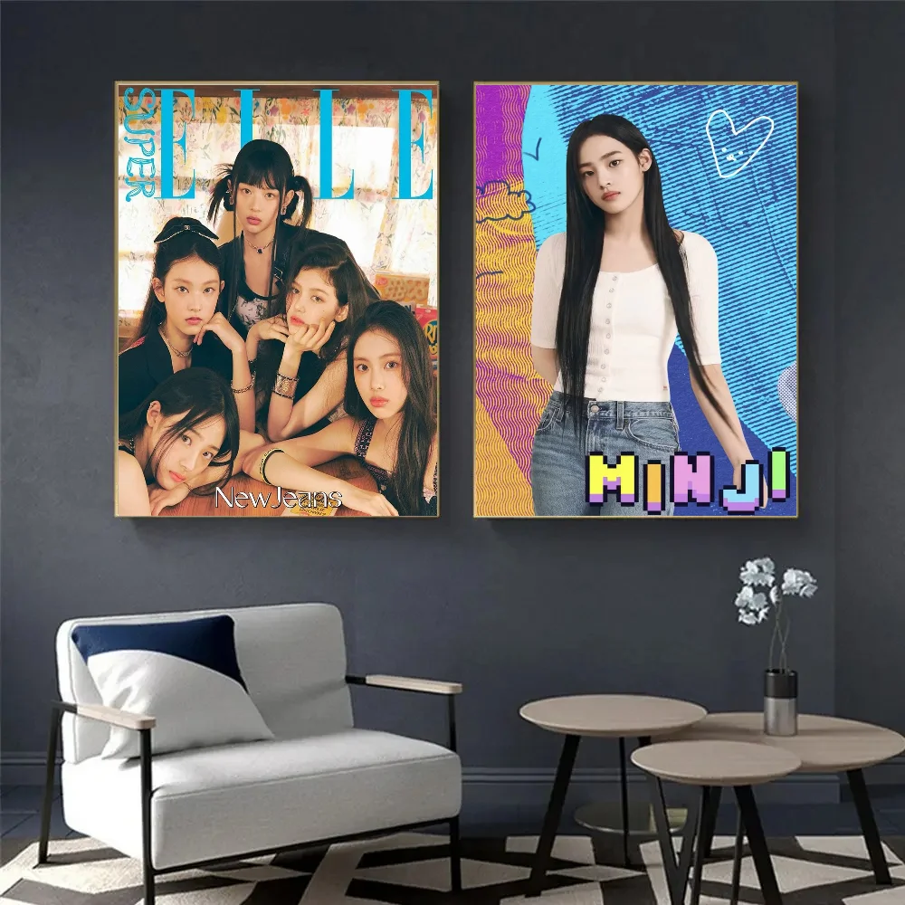 Kpop Newjeans Vintage Posters Sticky Retro Kraft Paper Sticker DIY Room Bar Cafe Kawaii Room Decor