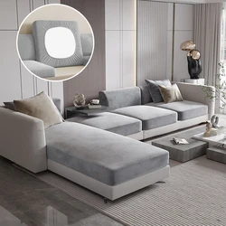 Solid Color Stretch Velvet Sofa Seat Cushion Cover for Living Room Removable Elastic Plush Sofa Seat Covers Furniture Protector