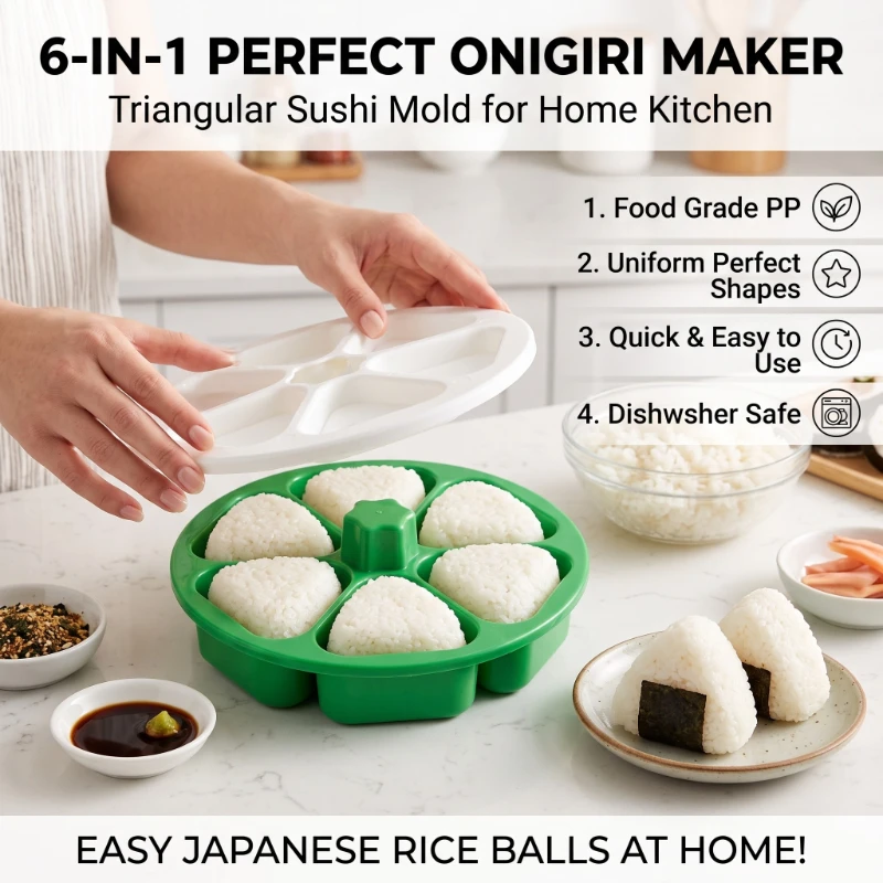 6 in 1 Triangular Onigiri Sushi Mold Japanese Style Bento Box DIY Kimbap Sushi Making Tool for Kitchen Rice Ball Making