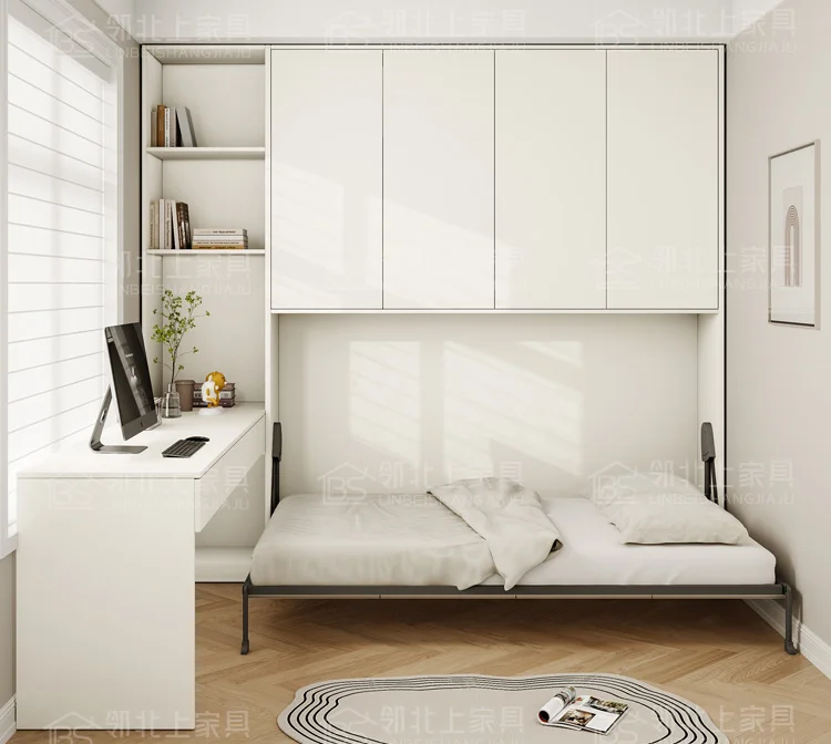 Study invisible bed 1.2 meters wall wardrobe  integrated folding  positive side turnMurphy  wardrobe wall turn
