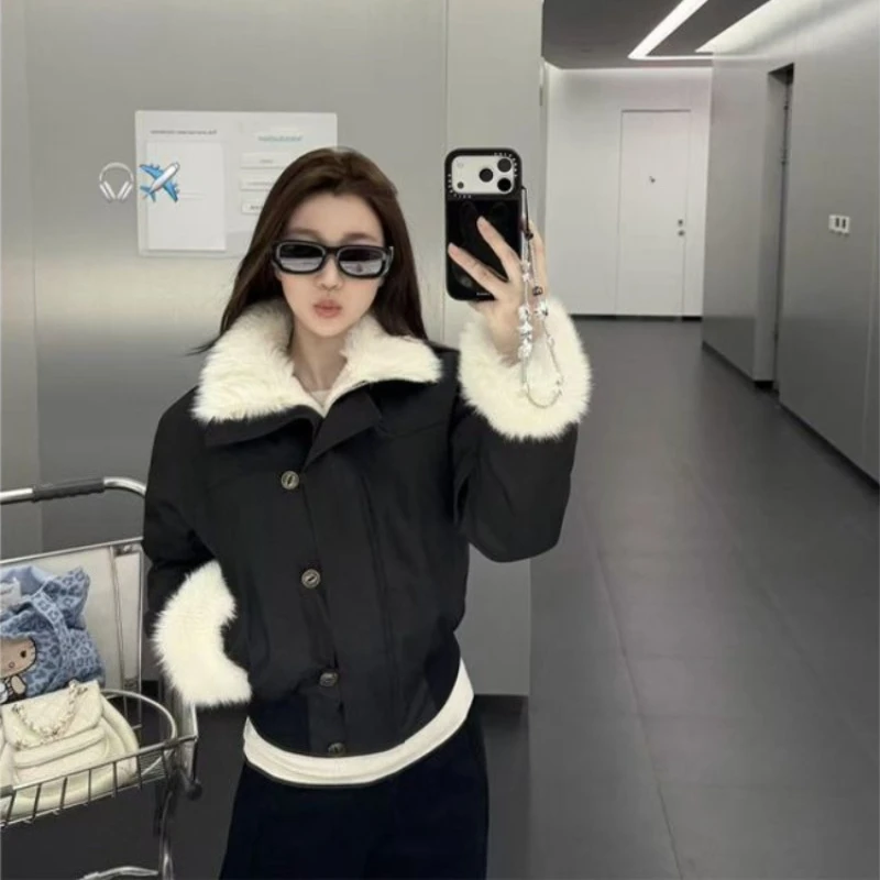 New Warm Thicked Small Fellow Short Women Clothing Slim Waist Vintage Harajuku Coat All-match Age Reduction Soft Outwears