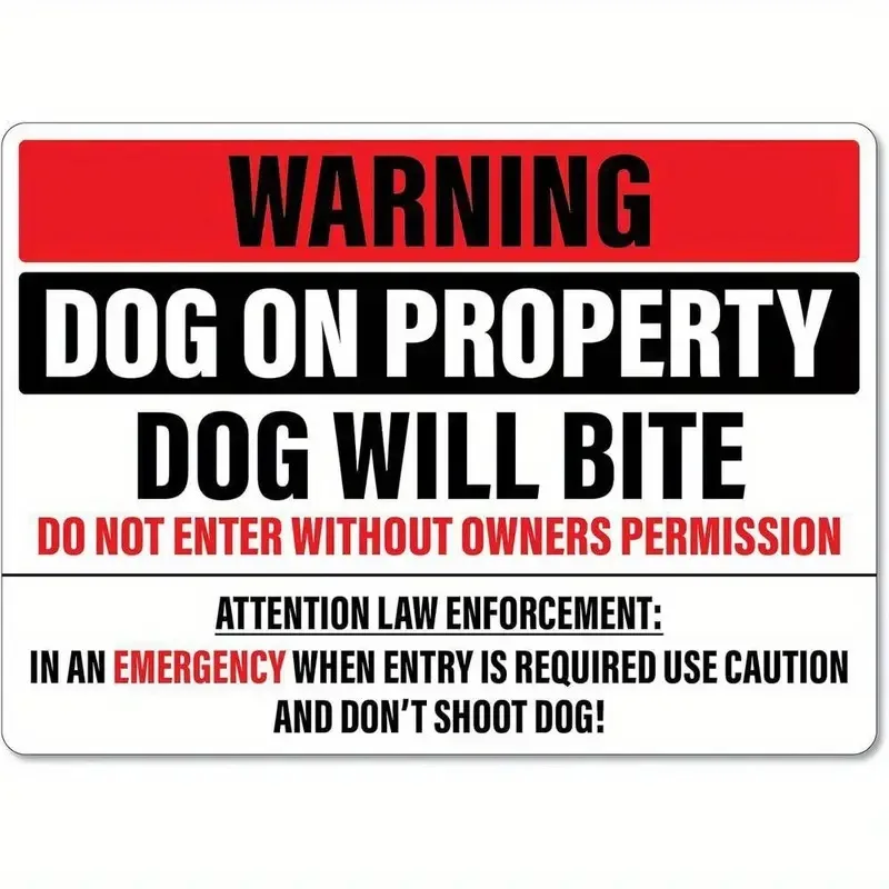[2D Flat] 12x8 Inch Heavy-Duty Dog Warning Sign Suitable for Property Boundary Marker, Security Sign with Pre-Drilled Holes - In