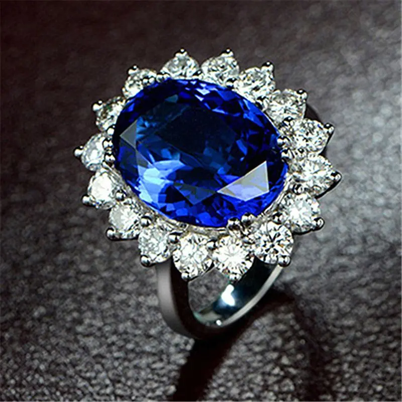 Princess Diana Sapphire Ring Opening Adjustable Tanzanite Sapphire Ring Colored Diamond Women's Living Ring