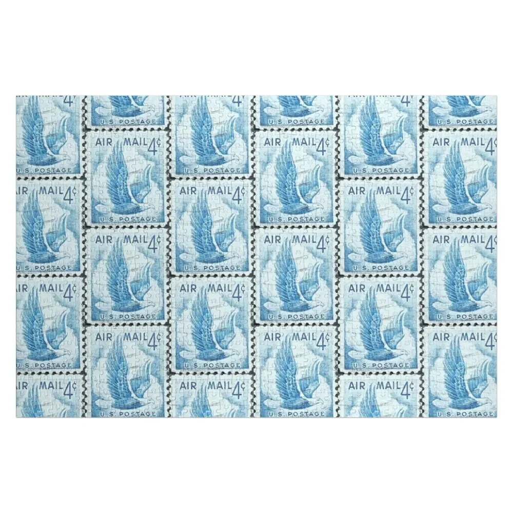 Air Mail Eagle Blue Vintage Postage Stamp Jigsaw Puzzle Picture With Personalized Photo Personalised Personalized Toy Puzzle