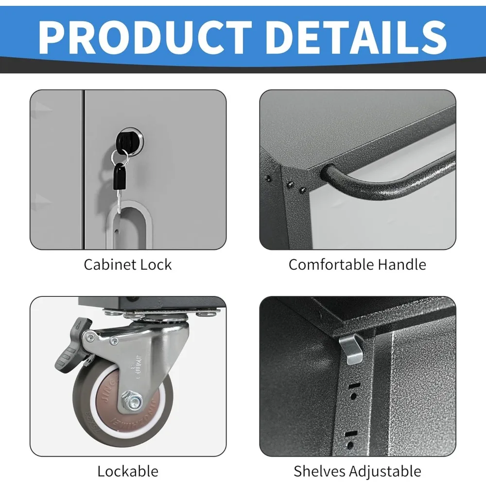 Metal Storage Cabinet with Wheels, Rolling Tool Cabinet with Adjustable Shelve, Locking Garage Storage Cabinet with 4 Drawer