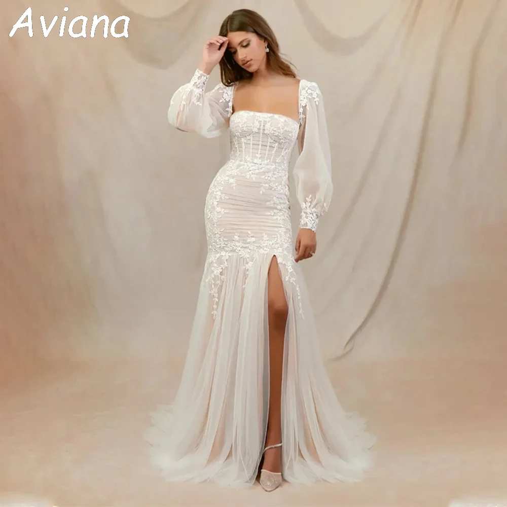 

Aviana Elegant Long Wedding Dresses Square-Neck Floor-Length Mermaid Side Slit Brides Dress Tailor-Made Vestidos De Novias 2024