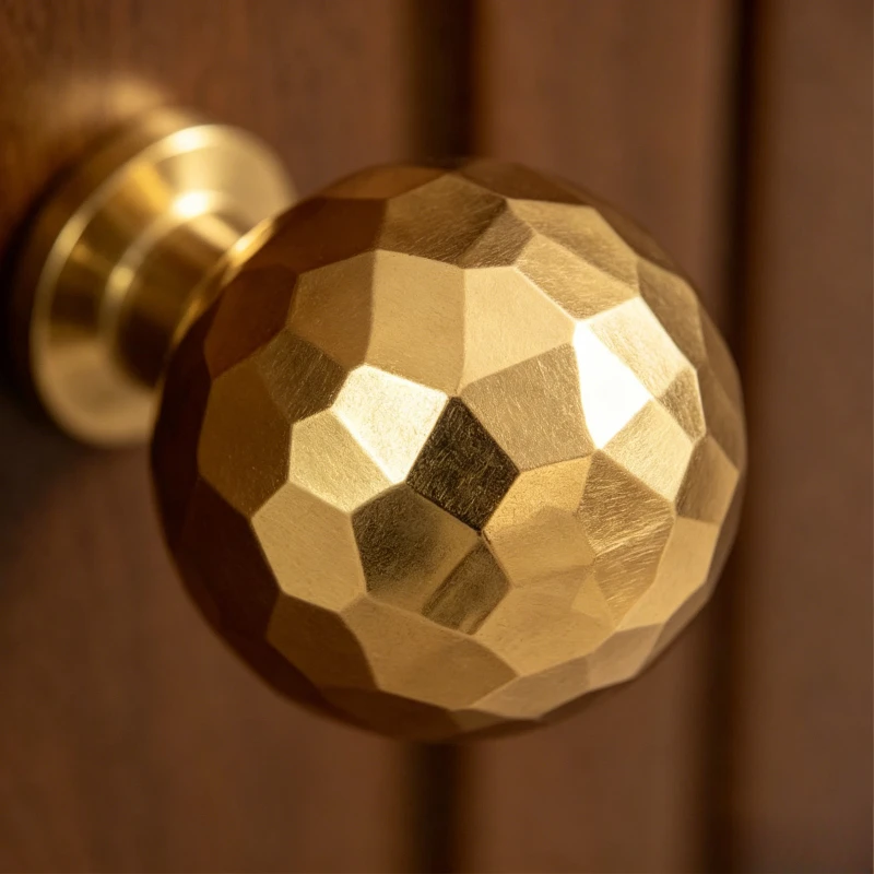 Golden Hammered Dresser Pull Solid Brass Single-Hole Knob French Cabinet Wardrobe Drawer Small Ball Door Knobs Furniture Handles