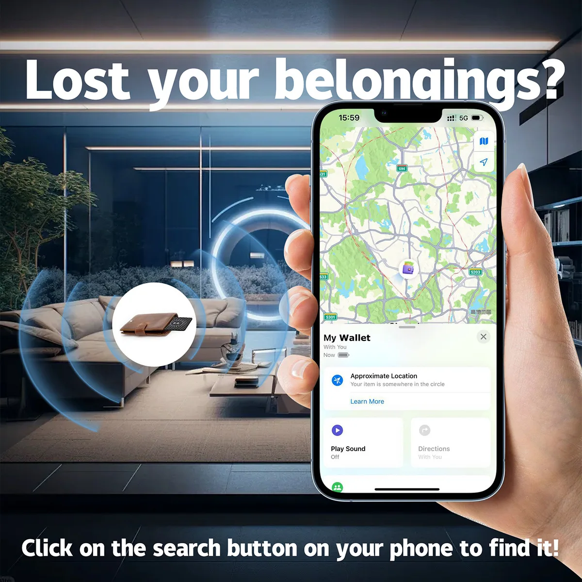 Wallet Tracker Card Air-Tag (iOS &Android) - Work with Apple Find My, Bluetooth Tracker Smart Tracking Card Wallet Finder