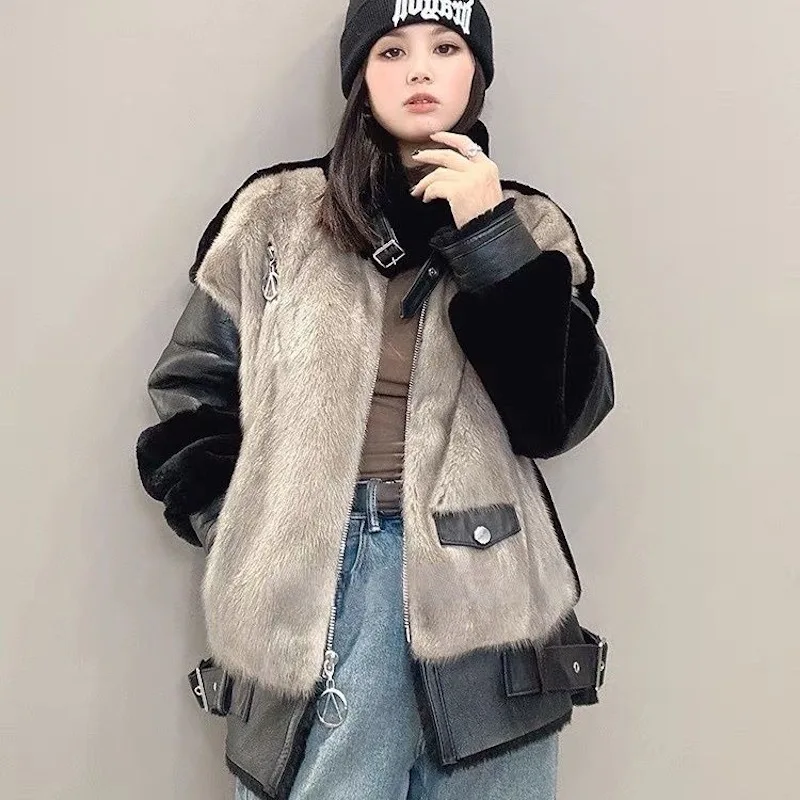 

2024 New Vintage Fur Integrated Mink Fur Coat Women's Short Motorcycle Girl