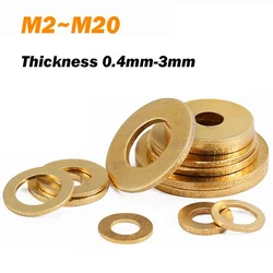 Brass Washer M2 M2.5 M3 M4~M20 Thickness 0.4mm-3mm Solid Copper Flat Washer DIN 125 Shim Pad Circular Meson Plain Brass Gasket