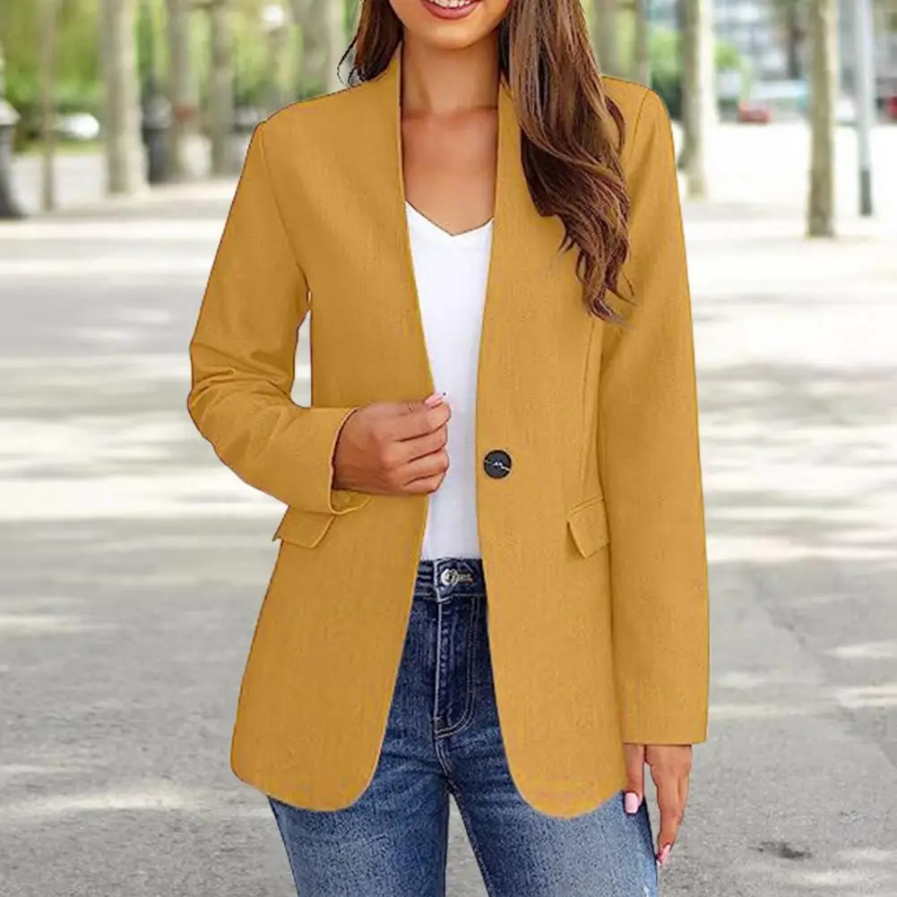 Women Solid Color Stylish Women's V-neck Office Jacket Slim Fit Autumn Winter Suit Coat for Business Professional Attire Trendy