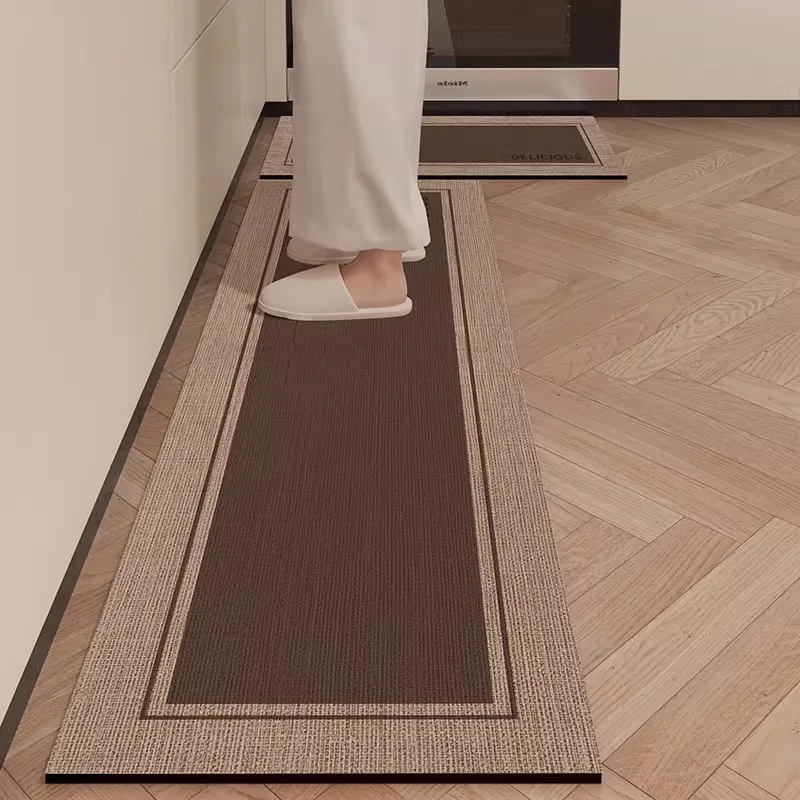 

Kitchen Carpet Long Runner Rug Waterproof PVC Leather Rugs Oil-Resistant Non-Slip Floor Mats Minimalist Brown Mat Home Decor