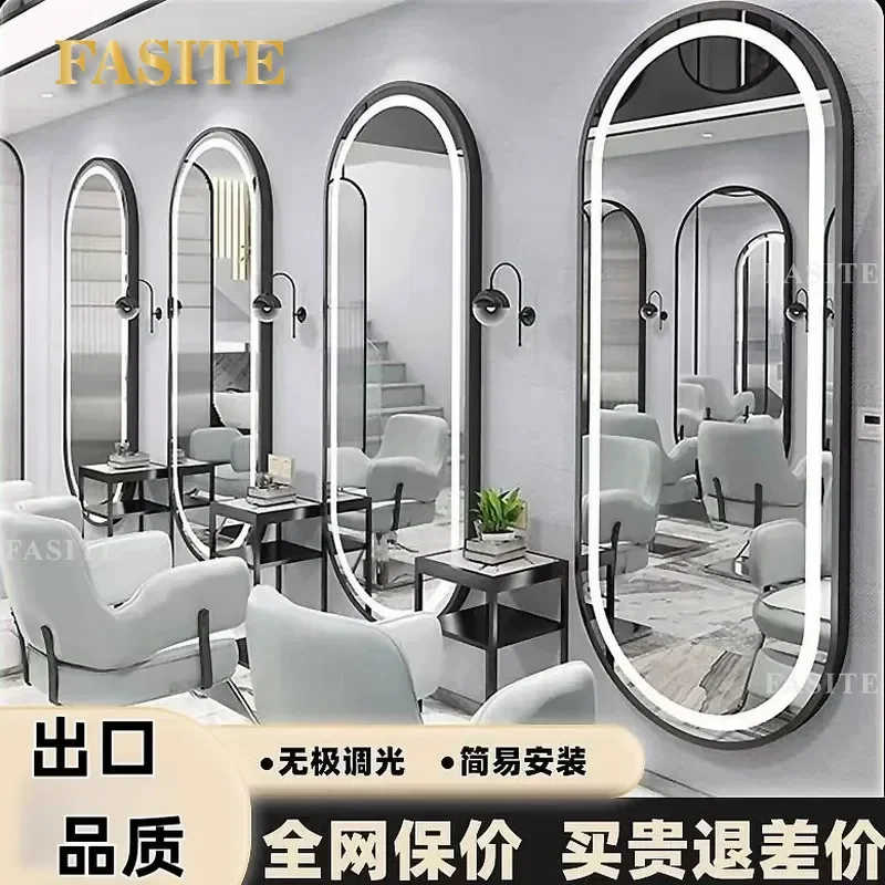For Barber Shop Wall Mounted Hairdressing Mirror with LED Light Single Sided Vanity Mirror Modern Design Factory Direct