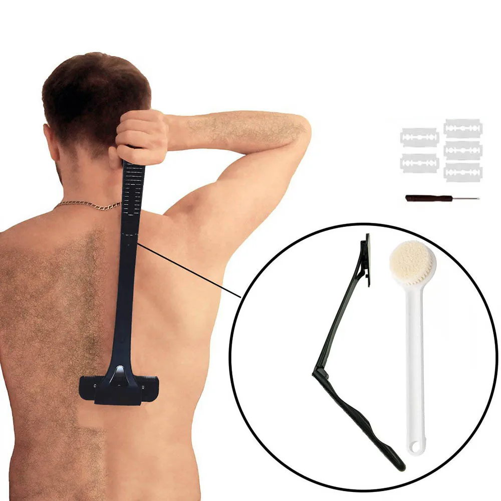 Man Back Shaver Bath Brush Shaving Set Body Razor Back Hair Shaver Two Head Blade Foldable Trimmer Long Handle Removal Razors