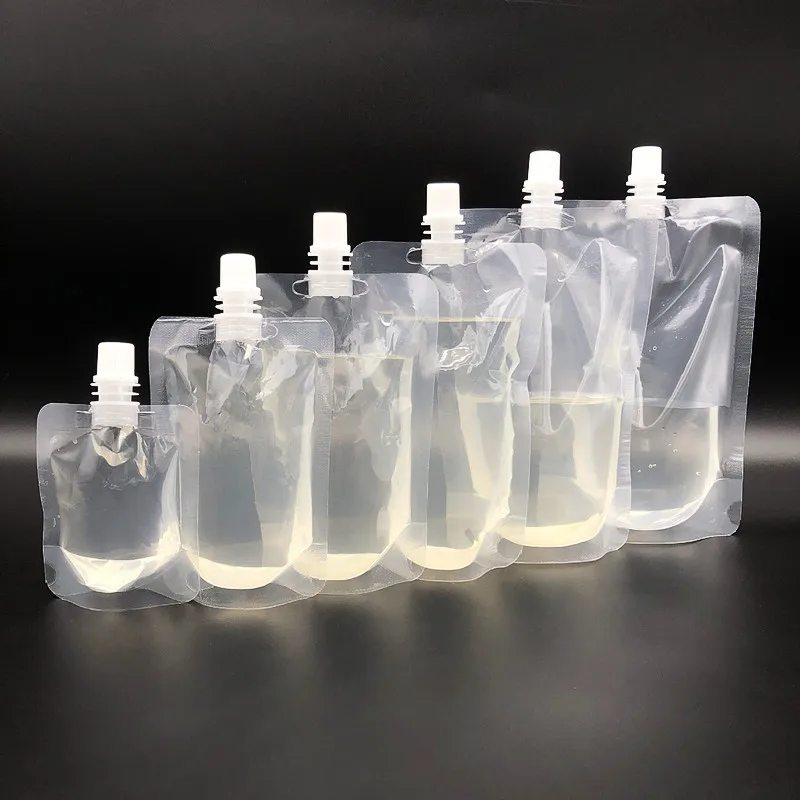 100PCS 30ML~600ML Clear Plastic Spout Beverage Bags Coffee Beer Juice Bar Wedding Home Party Birthday Suction Nozzle Pouches