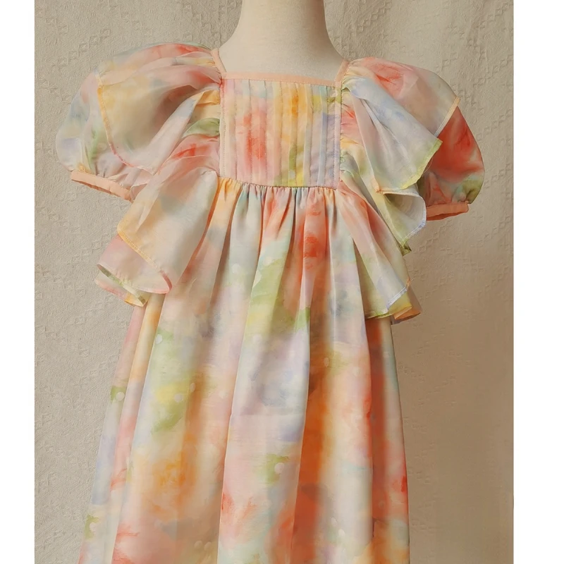 Soft Veil Printed Organza Skirt Fabric, Floral Dress Tops, Children\'s Clothing, Women\'s Cloth, High Quality, 140x50cm