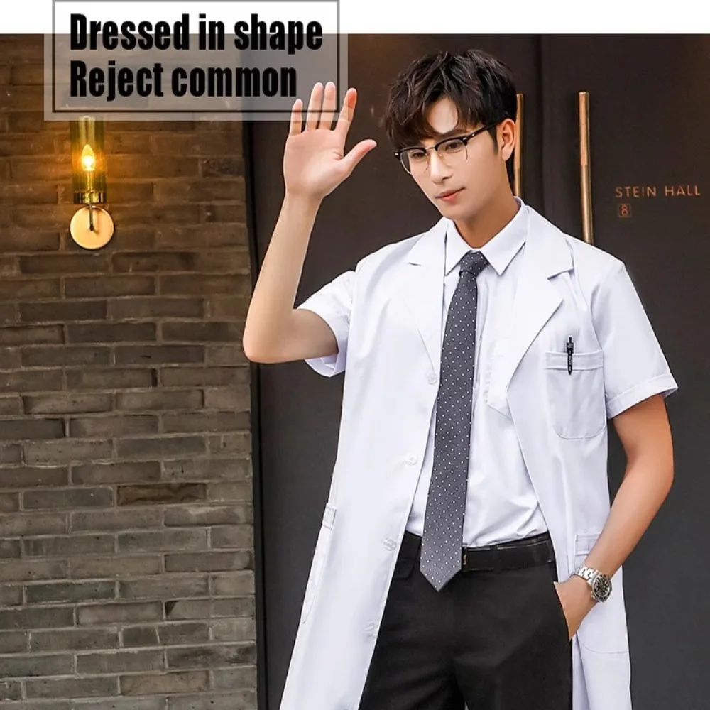 Unisex Lab Coat Short Sleeve Breathable Doctor Nurse Isolation Gown for Students Hospital Staff