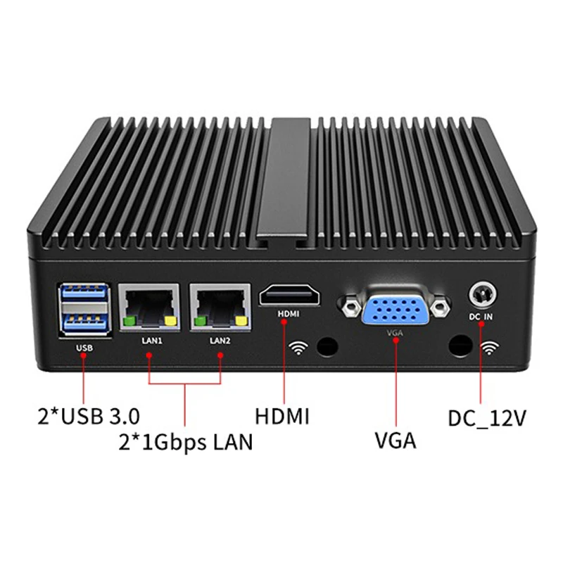 Metal Case Windows Mini PC 6W Low Power Intel  Celeron Processor N2810 N2840 J1900 4Core 2*Lan 2*Com Port HD-MI/VGA Output