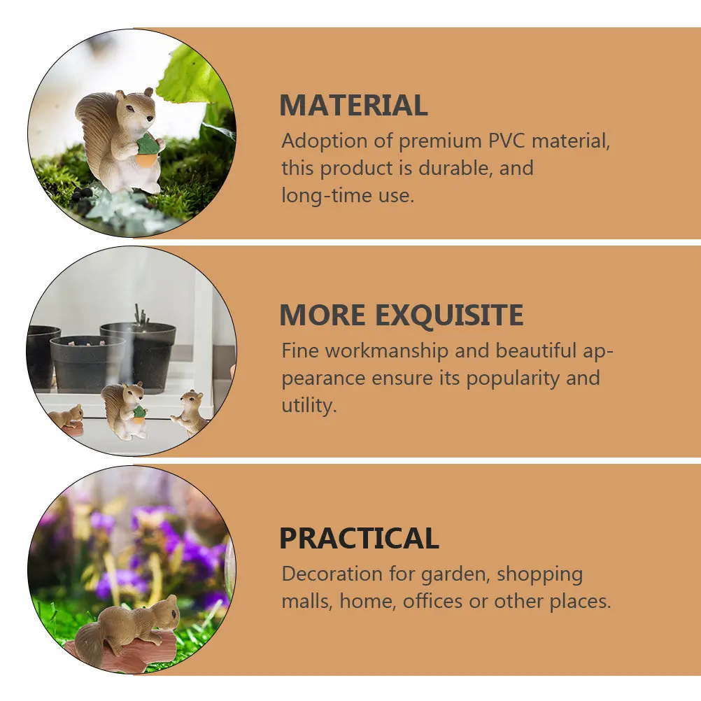 

8Pcs Exquisite Realistic Squirrel Ornament Premium PVC Micro Landscape Decor for Garden Home Office Desk Bonsai Decoration