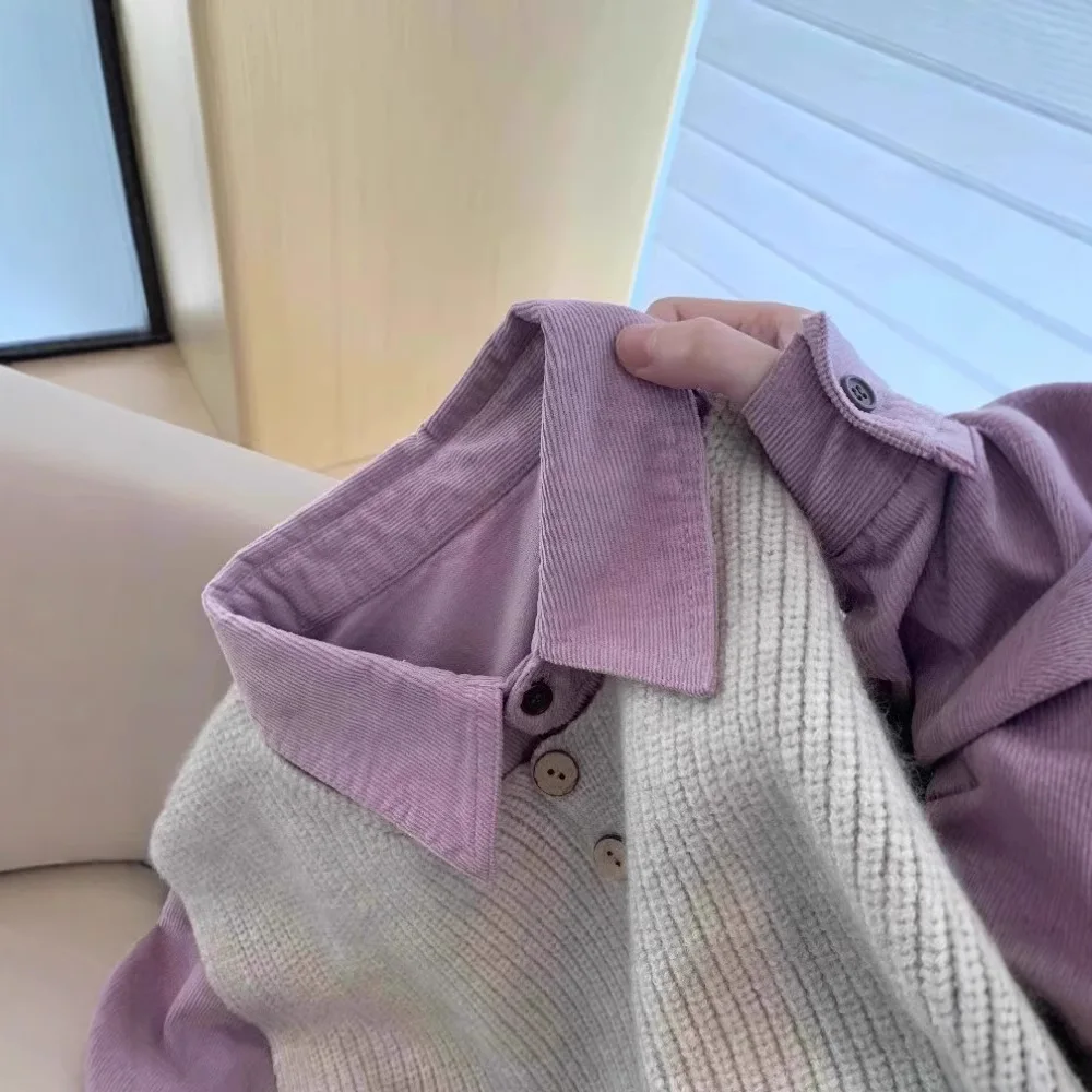 

Long sleeved shoulder corduroy shirt for women in spring and autumn layered shirt jacket design inspired top