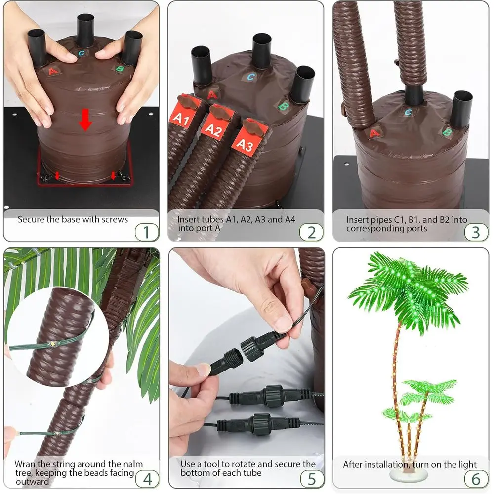 شجرة نخيل صناعية مضاءة بإضاءة LED خارجية بطول 7 أقدام لعيد الميلاد والفناء والساحة والحفلات بجانب حمام السباحة #5