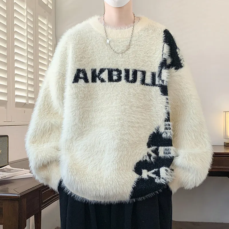 

Casual Sle Long Sve Knitted Sweater Men's Base Layer Faionable Lazy Sle Artificial Mink Winter Warm Thiened Top