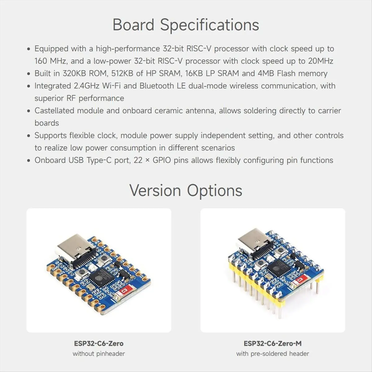 【ELEVATE LIFE】2pcs Development Board -C6 Mini Development Board Based on -C6FH4 Dual Processors 2.4GHz WiFi 6 & BT5