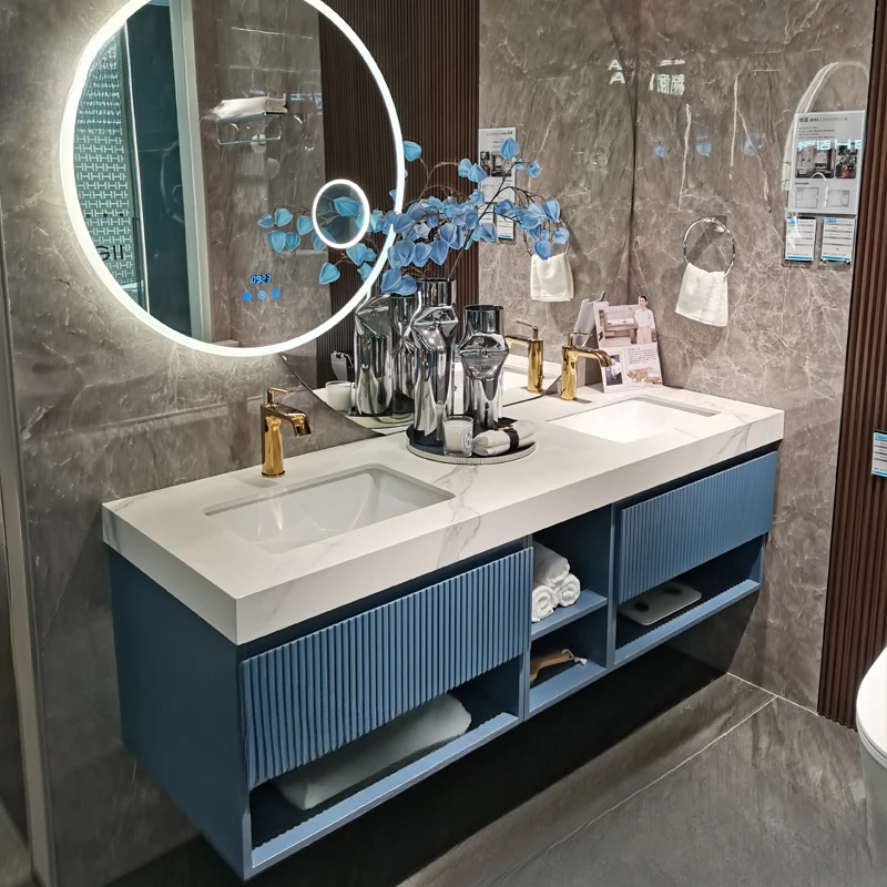 

Modern simple light luxury rock slab bathroom cabinet combination integrated basin smart bathroom sink basin sink toilet