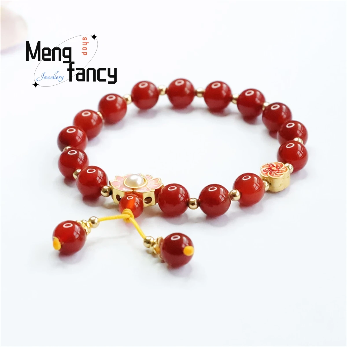 

Natural South Red Agate Full of Stars Lotus Flowers Round Beads Tassels Hand String Simple Charm Fashion Women Fine Jewelry Gift