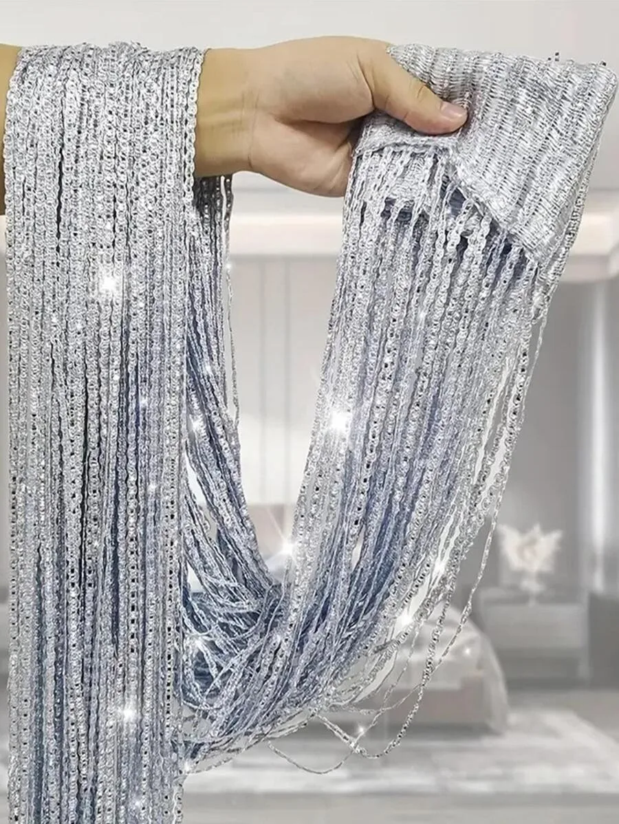 1 Stück Perlenvorhang, Türvorhang, Heimdekoration für Hochzeit und Feiertage, Party-Hintergrund, Silber Glänzend, Schlafzimmer Wohnzimmer, 99cm*200cm