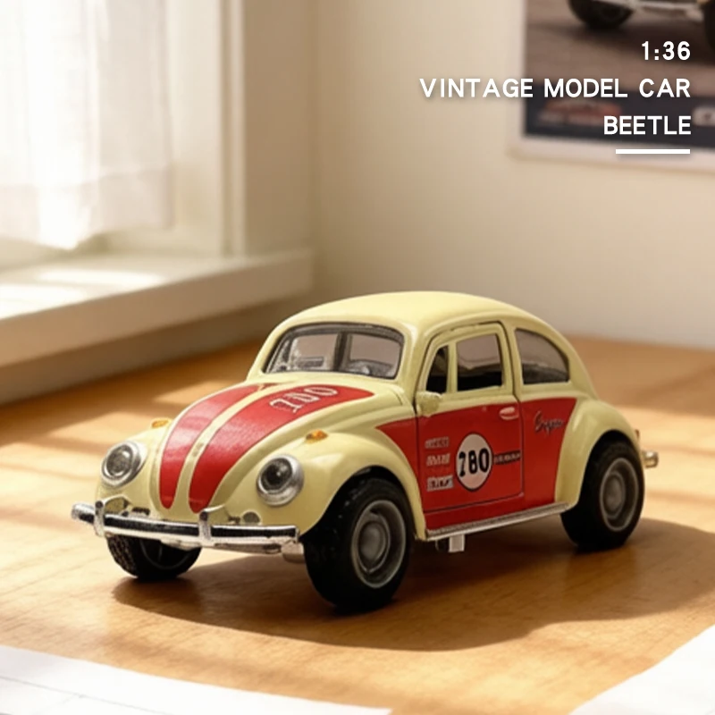 1/36 Vintage Retro Car Model,Graffiti Beetle,Die-cast Metal,Exquisite Compact Pocket Car,Beautiful Collectible,Home Decoration