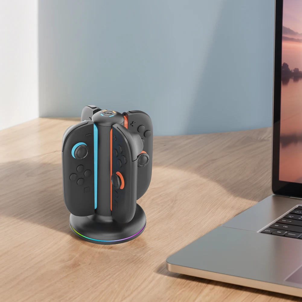 قاعدة شحن لملحقات وحدة التحكم Switch2 4 في 1 حامل شاحن وحدة التحكم للتبديل 2 شاحن Joy-Con قاعدة شحن سريعة