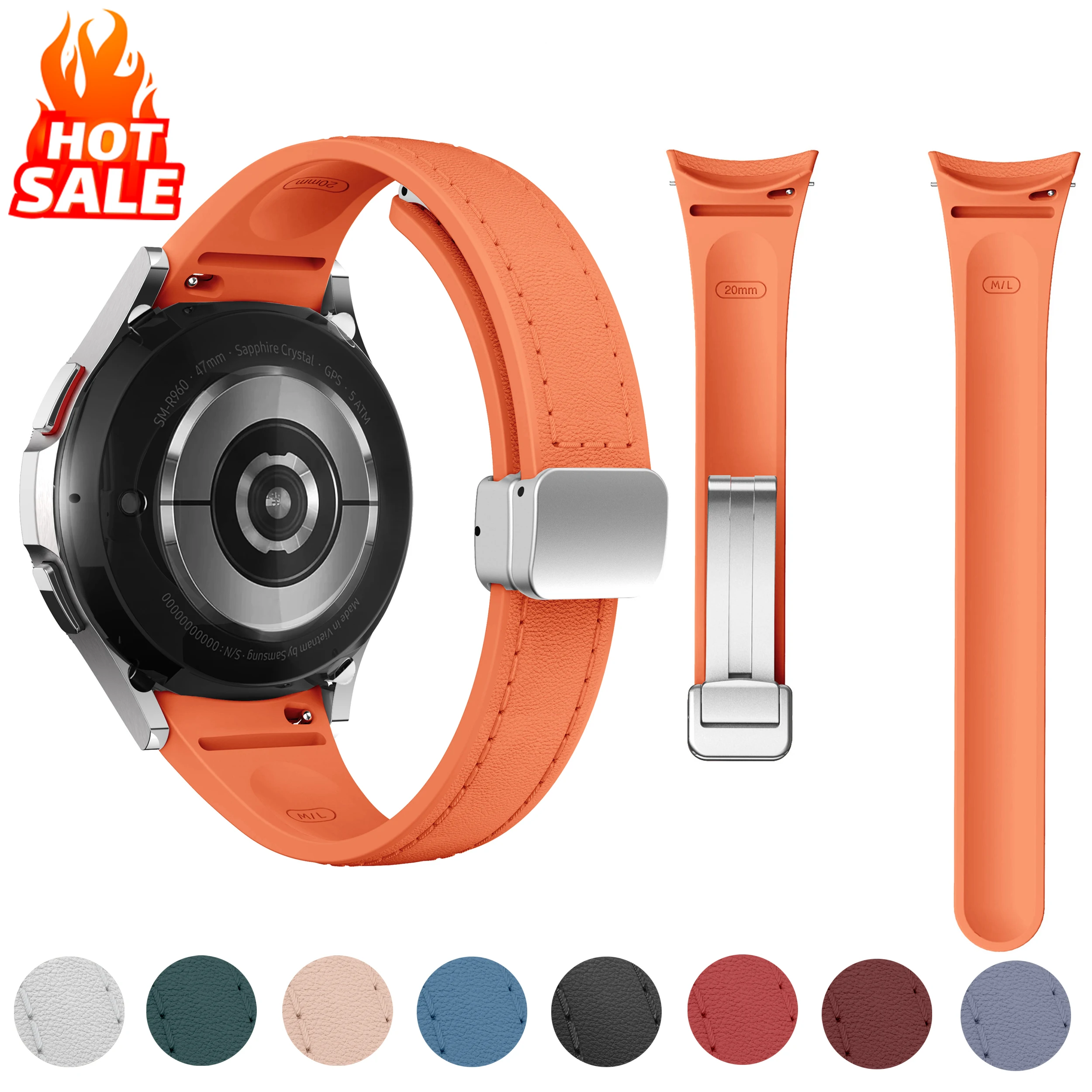 

Магнитный ремешок для Samsung Galaxy Watch 7 6 5 4 FE 44 мм 40 мм/5 Pro 45 мм/Galaxy Watch6 Classic 43 47 мм тонкий кожаный + силиконовый ремешок