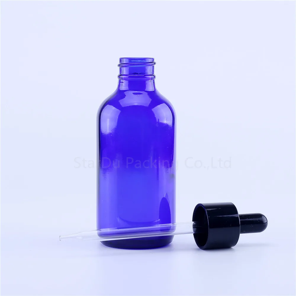15ml 30ml 60ml 120ml Blue Glass Bottle With Dropper Essential Oil Bottle , 60cc Empty Boston Bottles 500pcs