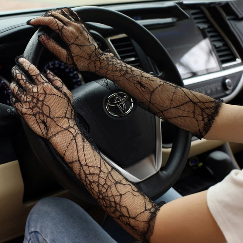 

Thin Sexy Lace Fashion Personality Halloween Cosplay Spider Web Women Mesh Breathable Drive Cycling Long Soft Gloves